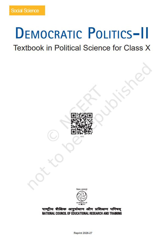 NCERT Democratic Politics Class 10 Part 2 Textbook For Politicial Science English Medium Grade X Code 1072