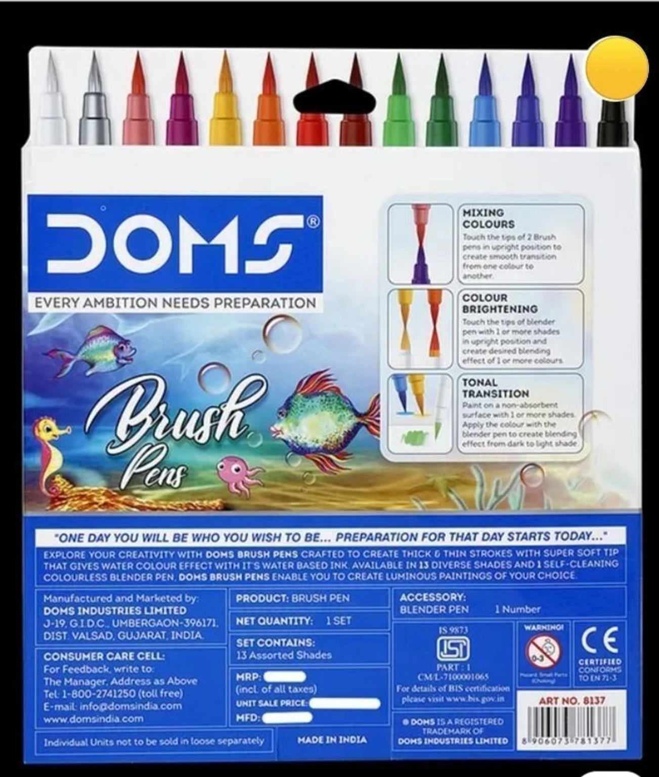 DOMS Brush Pen Dark Shades Brush Nib Sketch Pens with Washable Ink Set of 1 Multicolor