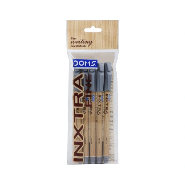 Doms Inxtra Fine Ballpoint Pen 0.7mm Tip Lightweight Fade Resistant Comfortable Grip Smooth Long Writing tural Wood Body Colour Black Ink Technology Ink Colour Black