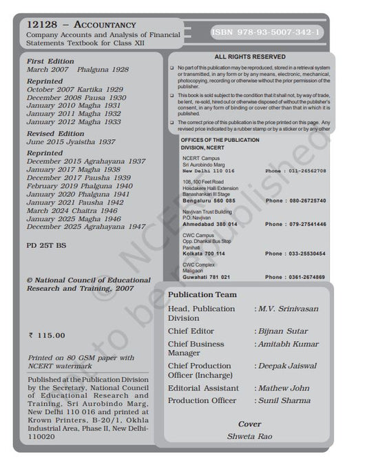 NCERT Accountancy Class 12 Part 2 Textbook For English Medium Based On CBSE Syllabus