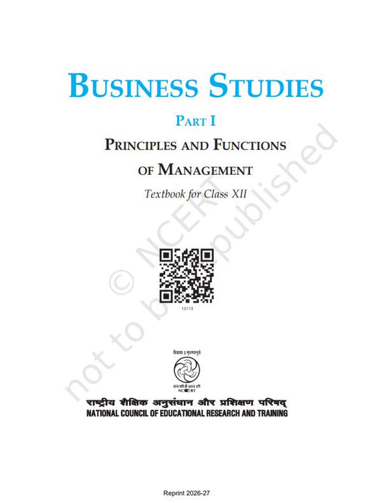 NCERT Business Studies Class 12 Part 1 Textbook For English Medium Grade XII Code-12113