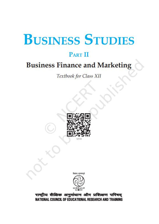 NCERT Business Studies Class 12 Bhag 1 Textbook For English Medium Grade XII Code-12114