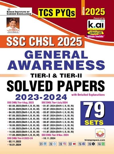 Kiran SSC CHSL 2025 Tier-I and Tier-II Exam General Awareness TCS PYQs Solved Papers 79 Sets 2023-2024 English Medium