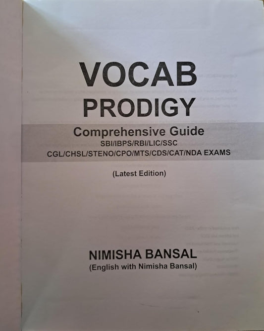 Vocab Prodigy Comprehensive Guide By Nimisha Bansal Latest Edition 2026 Useful For SBIIBPS RBI SSC CGL CHSL STENO MTS NDA Exams English And Hindi Explanations With Free Khatu Shyam Sticker