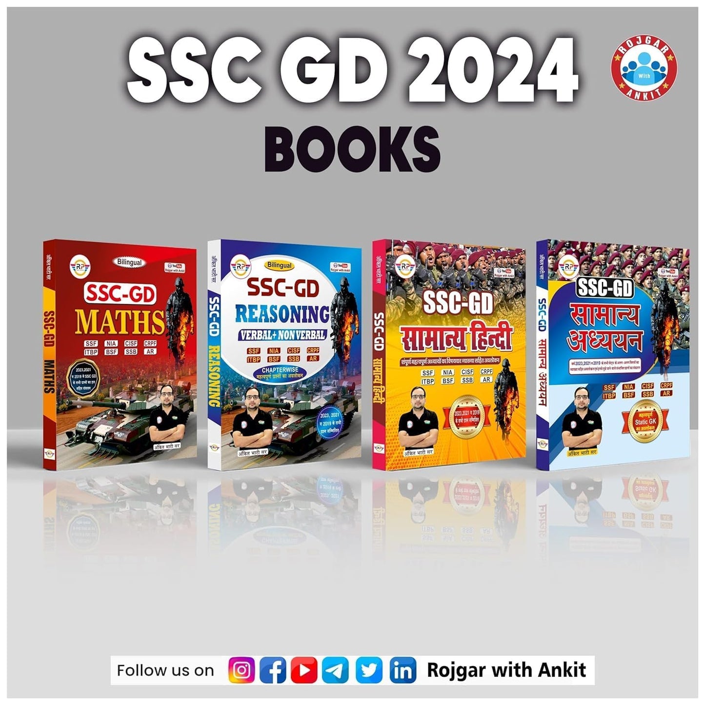 RWA Ankit Bhati Sir SSC GD Maths Reasoning Samanya Hindi GS Combo Set of 4 Books for 2026-2027 Exam