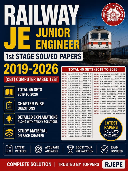 Kiran RRB JE Junior Engineer 2027 CBT 1st Stage TCS PYQs Solved Papers 45 Sets 2019-2026 Hindi Medium Latest Edition