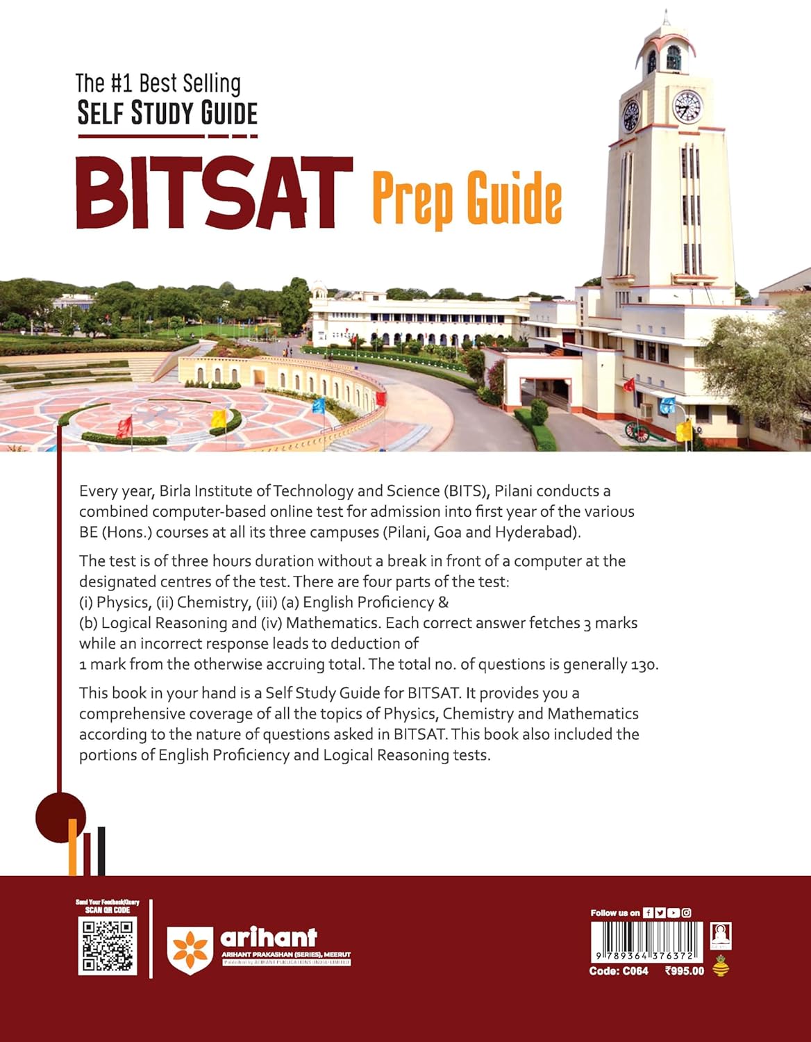 Arihant BITSAT prip Guide With 5 Practice Sets Fully Updated Complete Study All The Sections Physics Chemistry Maths Etc Coverage Of Past Years Question Papers With Free Khatu Shyam Sticker
