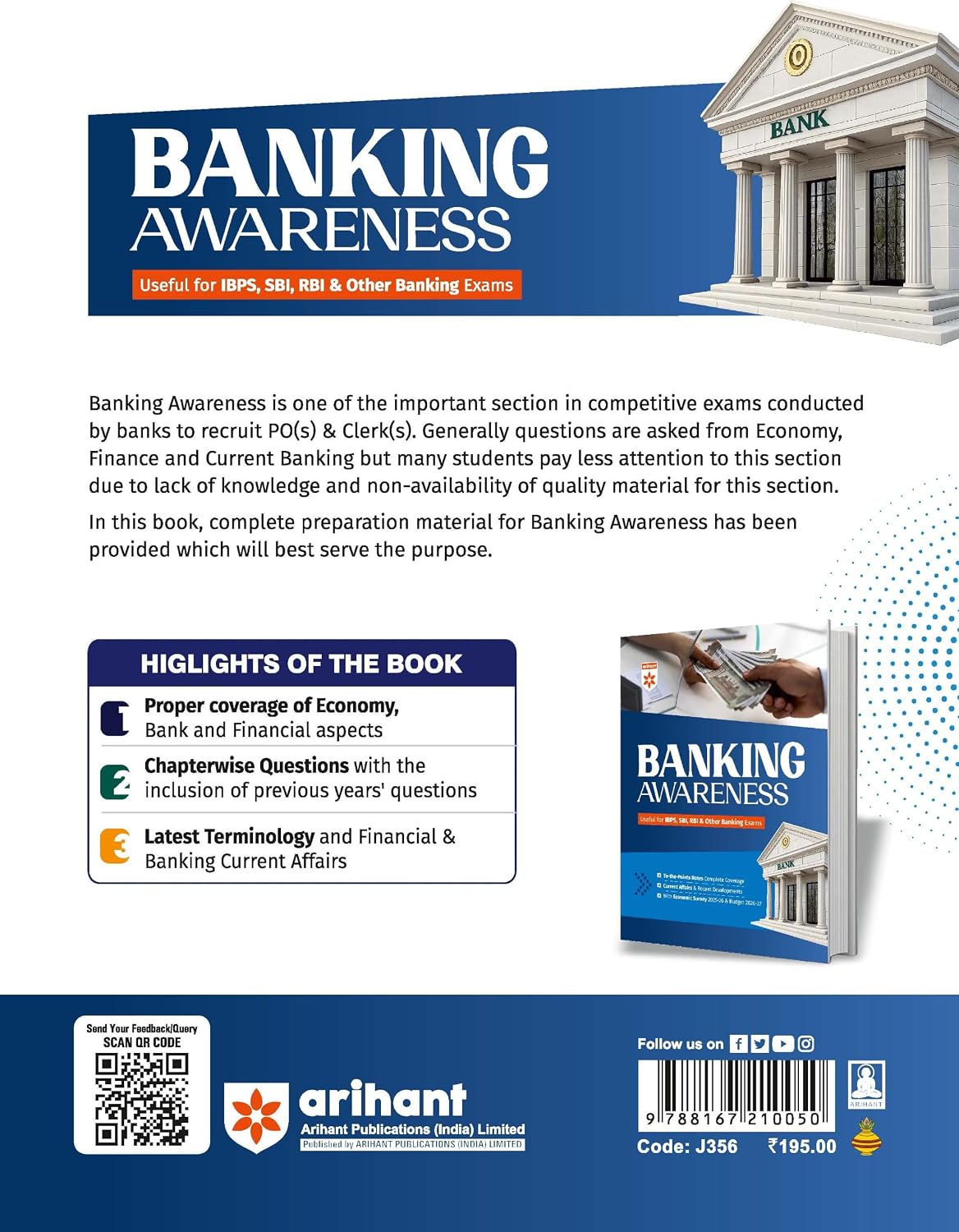 Arihant Banking Awareness To the Points Notes Latest Edition English Medium for IBPS SBI RBI and Other Banking Exams