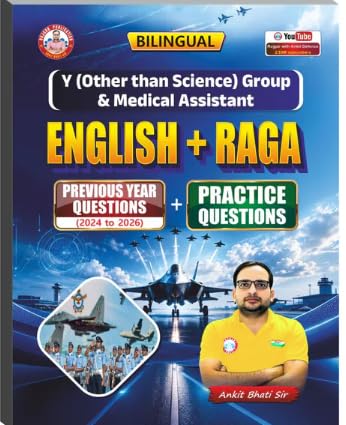 Ankit Bhati Air Force Y Group And Medical Assistant English + RAGA Previous Year Questions 2024-2026 Practice Questions Bilingual Book By RWA Rojgar Publication