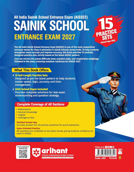 Arihant AISSEE Sainik School Class 6 Entrance Exam 2027 15 Practice Sets with Solved Paper 2026 With OMR Sheet As per Latest Exam Pattern