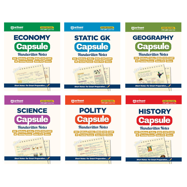 Arihant Capsule Handwritten Notes English Medium Combo Set of 6 Books Economy Static GK Geography Science Polity History for All Competitive Exams
