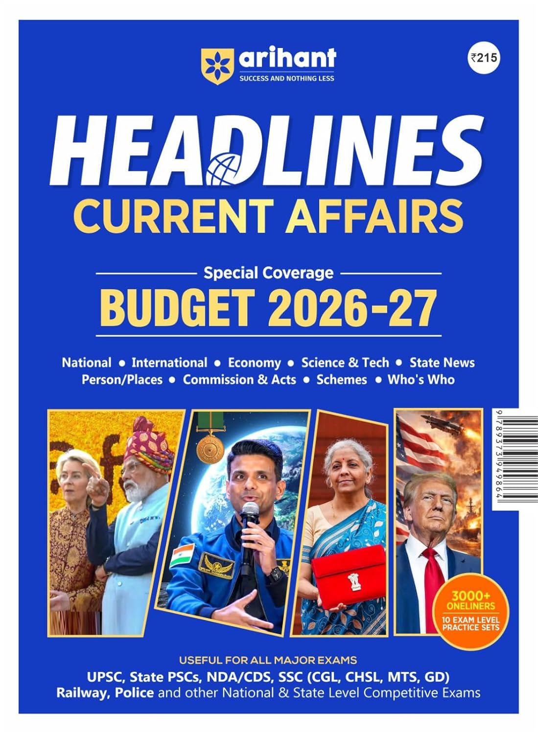 Arihant Headlines Current Affairs 2026 Budget 2026-27 Special 360° Coverage Feb 2025–Feb 2026 For UPSC State PCS SSC NDA/CDS Railway and Police etc Exams