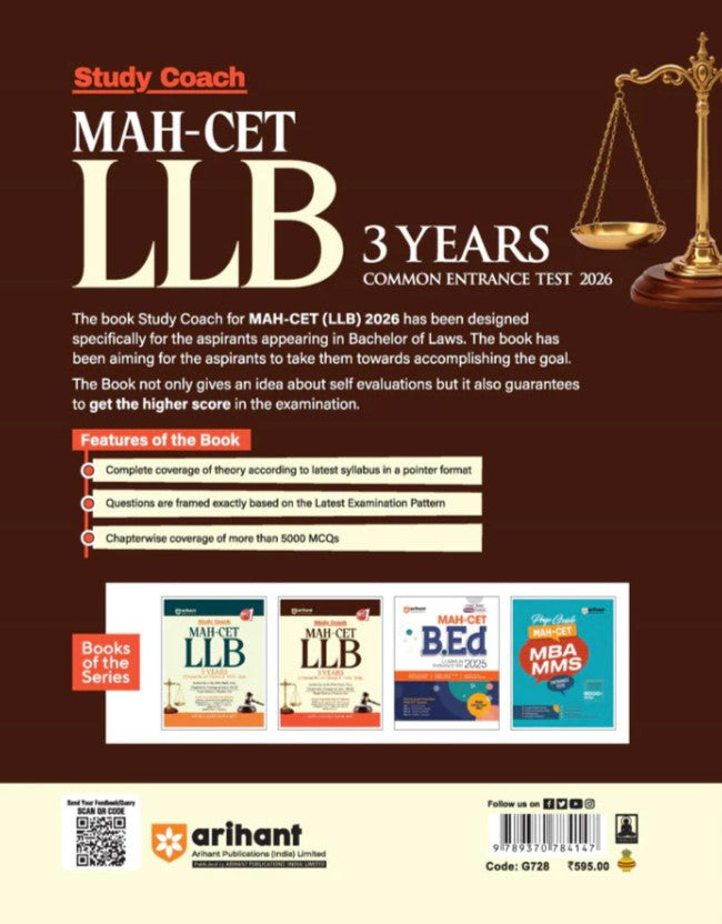 Arihant MAH CET LLB 3 Years Common Entrance Test 2026 Study Coach 5000+ MCQs Study Notes with Solved Papers 2025