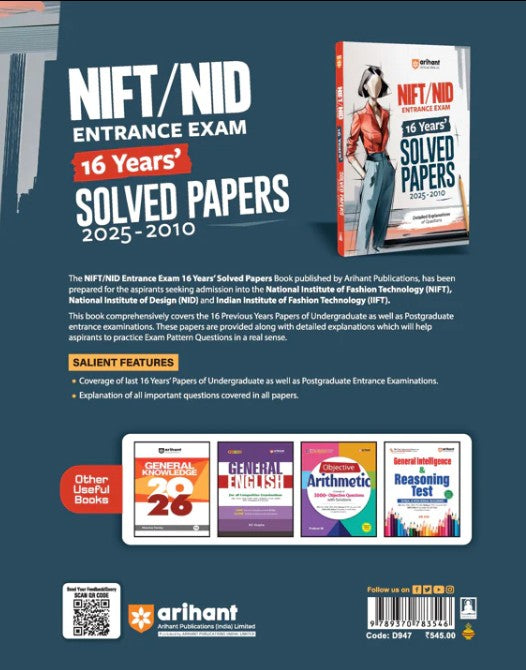 Arihant NIFT NID Entrance Exam 2026 16 Years Solved Papers 2025 to 2010 with Detailed Explanations of Questions