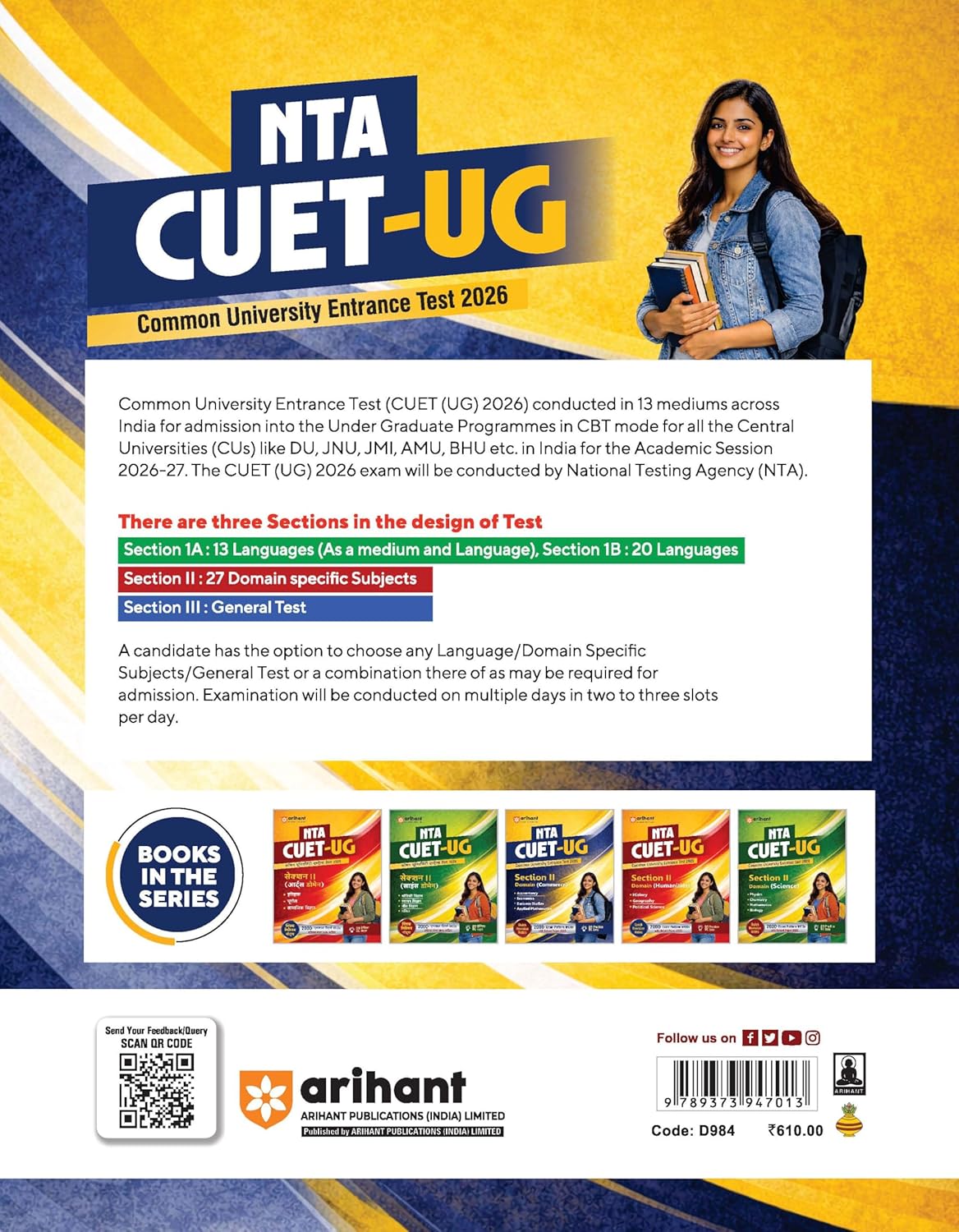 Arihant NTA CUET UG 2026 Section II Domain Commerce Accountancy Economics Business Studies and Applied Maths 2000+ MCQs and CBQs with Solved Paper 2025 Quick Revision Notes and 2 Practice Sets