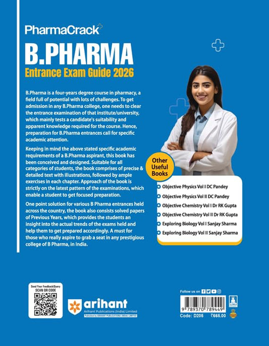 Arihant PharmaCrack B Pharma Entrance Exam 2026 Study Guide Complete Coverage of Syllabus with 4000+ MCQs with Solutions and 3 Practice Sets English Medium