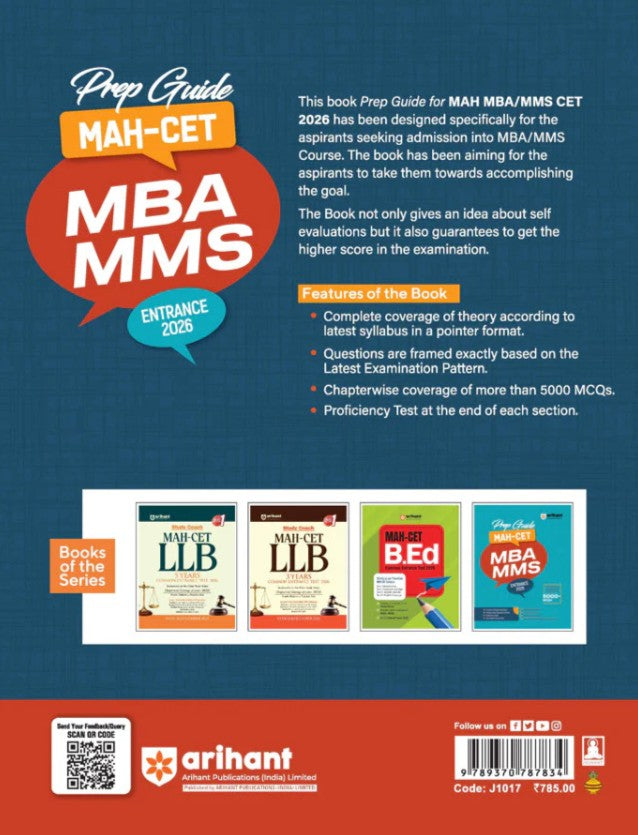 Arihant Prep guide MAH-CET MBA MMS Entrance Exam 2026 Concise Theory and Comprehensive Practice with 5000+ MCQs and PYQs
