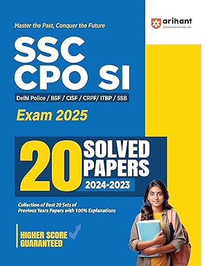 Arihant SSC CPO SI Exam 2025 With 20 Solved Papers 2024-2023 For Delhi Police BSF CISF CRPF ITBPSSB English Medium