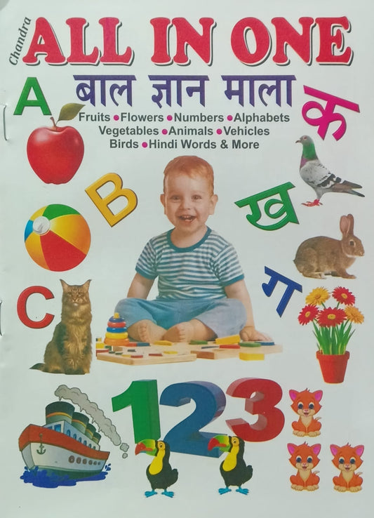 Chandra All In One Bal Gyan Mala My First Book Fruits Flowers Numbers Alphabets Vegetables Animals Vehicles Birds Hindi Words and More