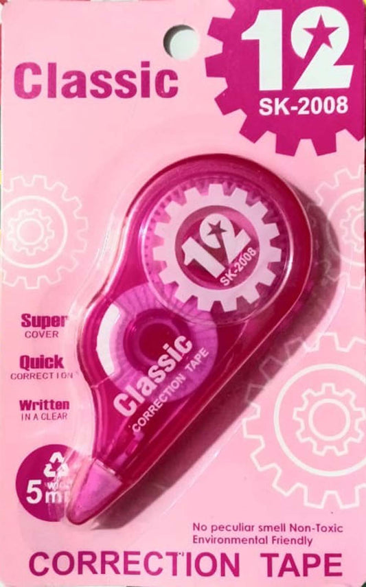 Classic Correction Tape 12 Meter X 5mm White Strip Error Correction Tape with Front Cap for Office School Project Assignment
