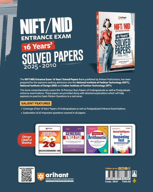 Arihant NIFT NID Entrance Exam 2026 16 Years Solved Papers 2010–2025 with Detailed Explanations Complete Preparation Guide With Free Hare ka Sahara Baba Shyam hamara Sticker