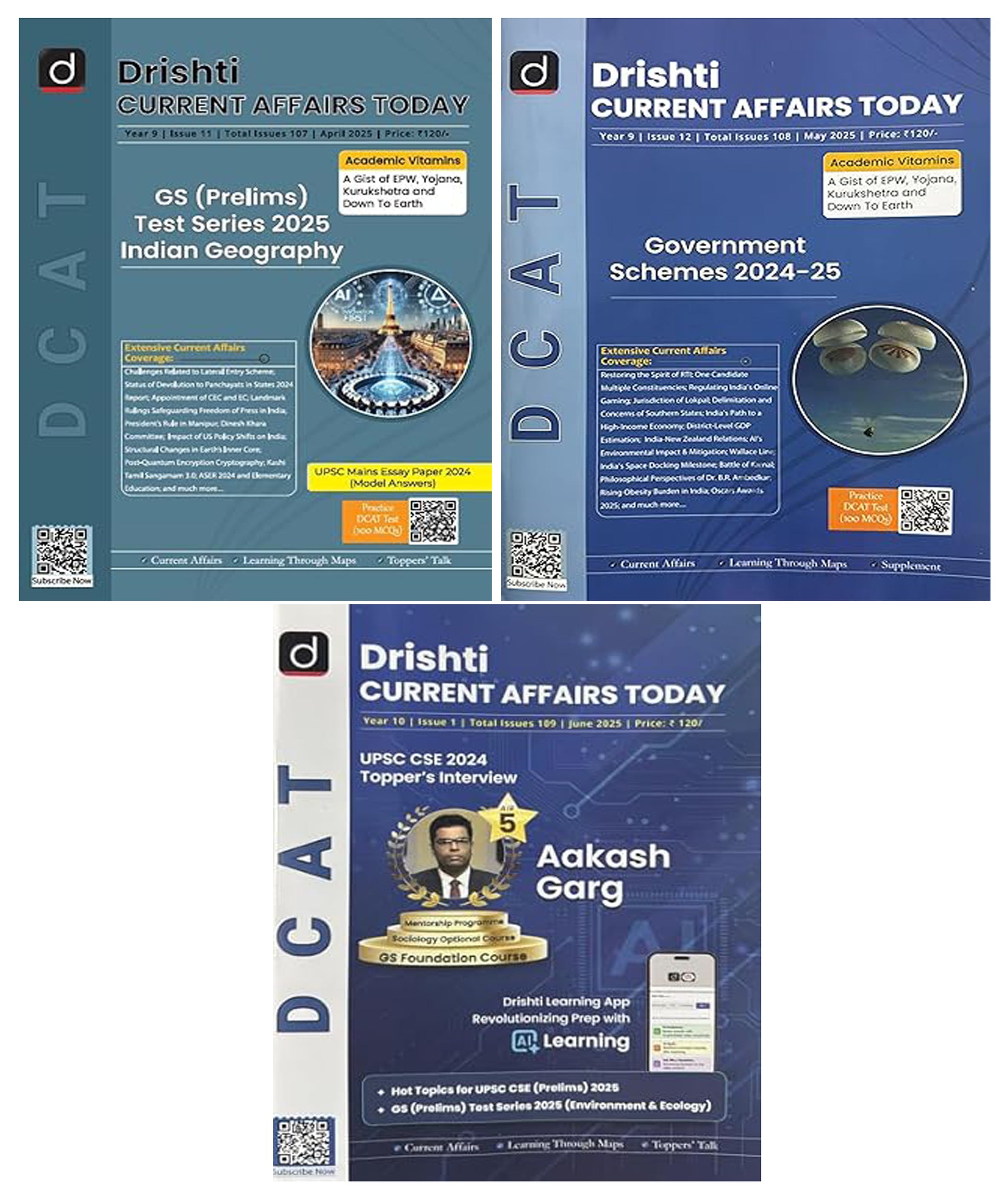 Drishti Current Affairs Today April May June 2025 Combo Set Of Three English Monthly Magazines