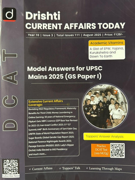 Drishti Current Affairs Today August 2025 English Monthly Magazine IAS DCAT Model Answers For UPSC Mains 2025 GS Paper 1 Special Issue