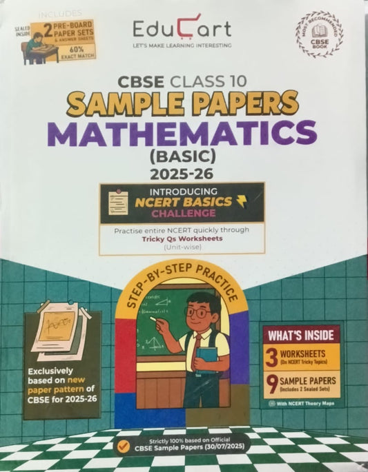 EduCart CBSE 2025-2026 Class 10 Mathematics Basic Sample Papers Step By Step Practice
