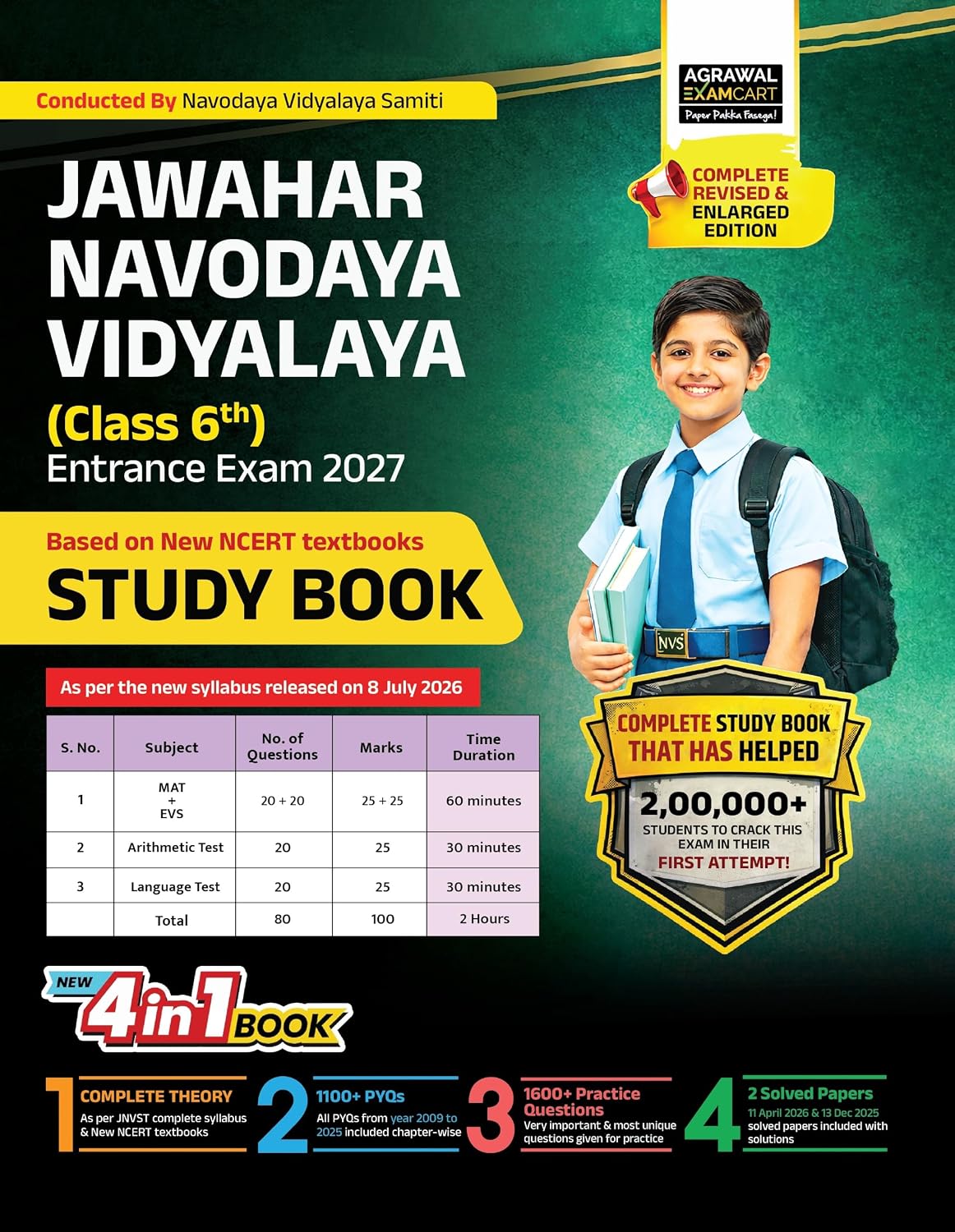 Examcart Jawahar Navodaya Vidyalaya JNV Class 6 Entrance Exam Study Guide Book 2027 NCERT Based Complete Theory Chapterwise Question Latest Solved Paper + Practice Set English Medium