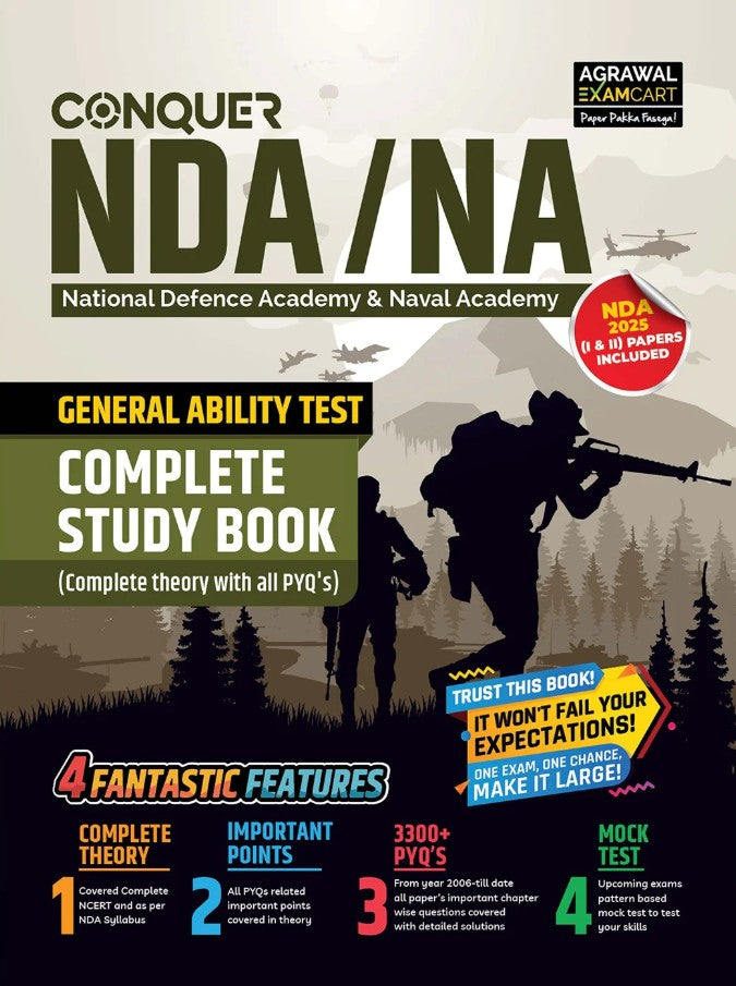 Examcart NDA NA General Ability Test Complete Study Book Guide + PYQ Book For 2026 Exam In English