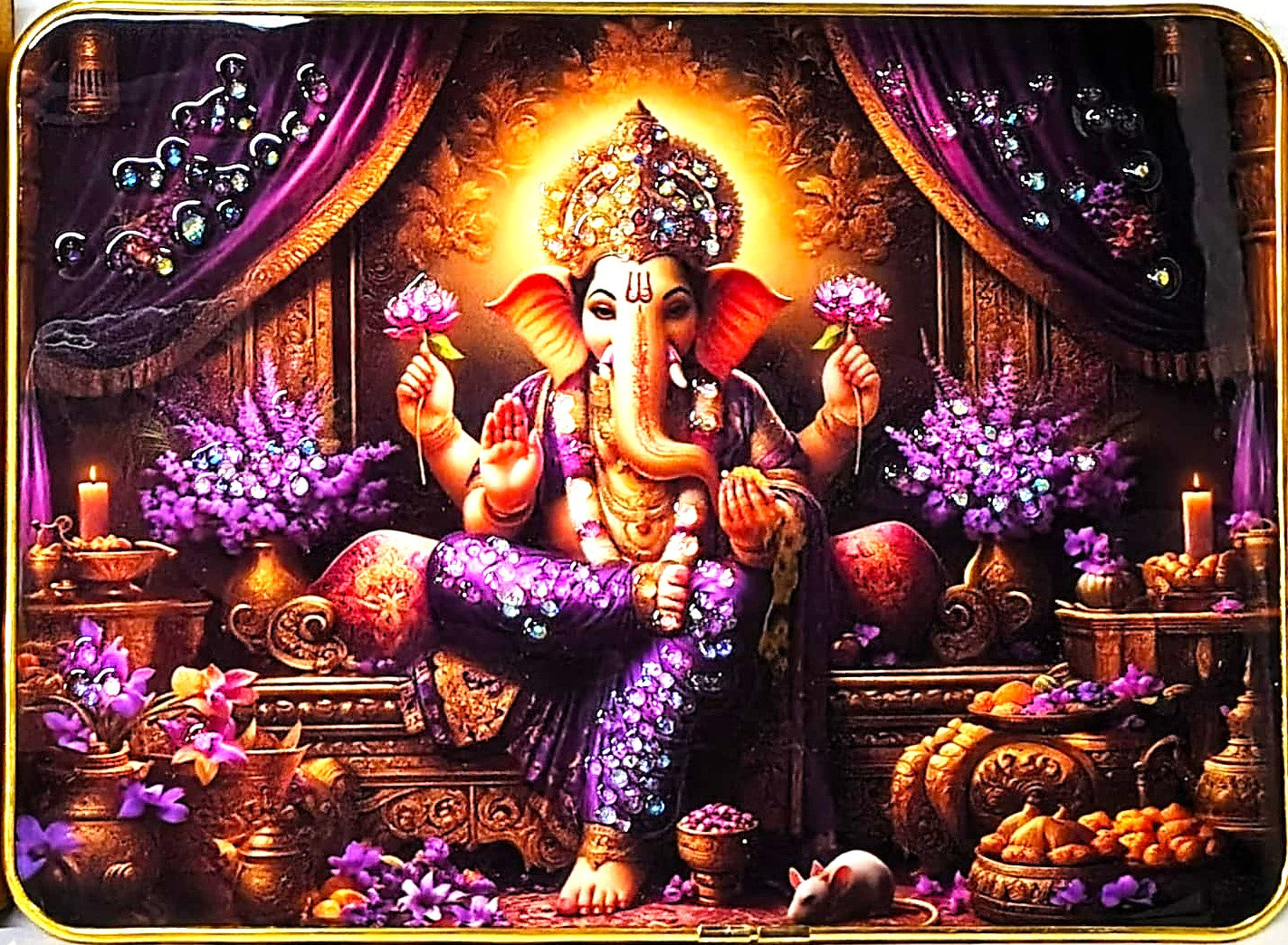 Shri Sankat Naashan Ganesh Stotra Book With Ganesha Ganapathi Crystal Photo Frame Home Decor Sizche,9*12 Inch