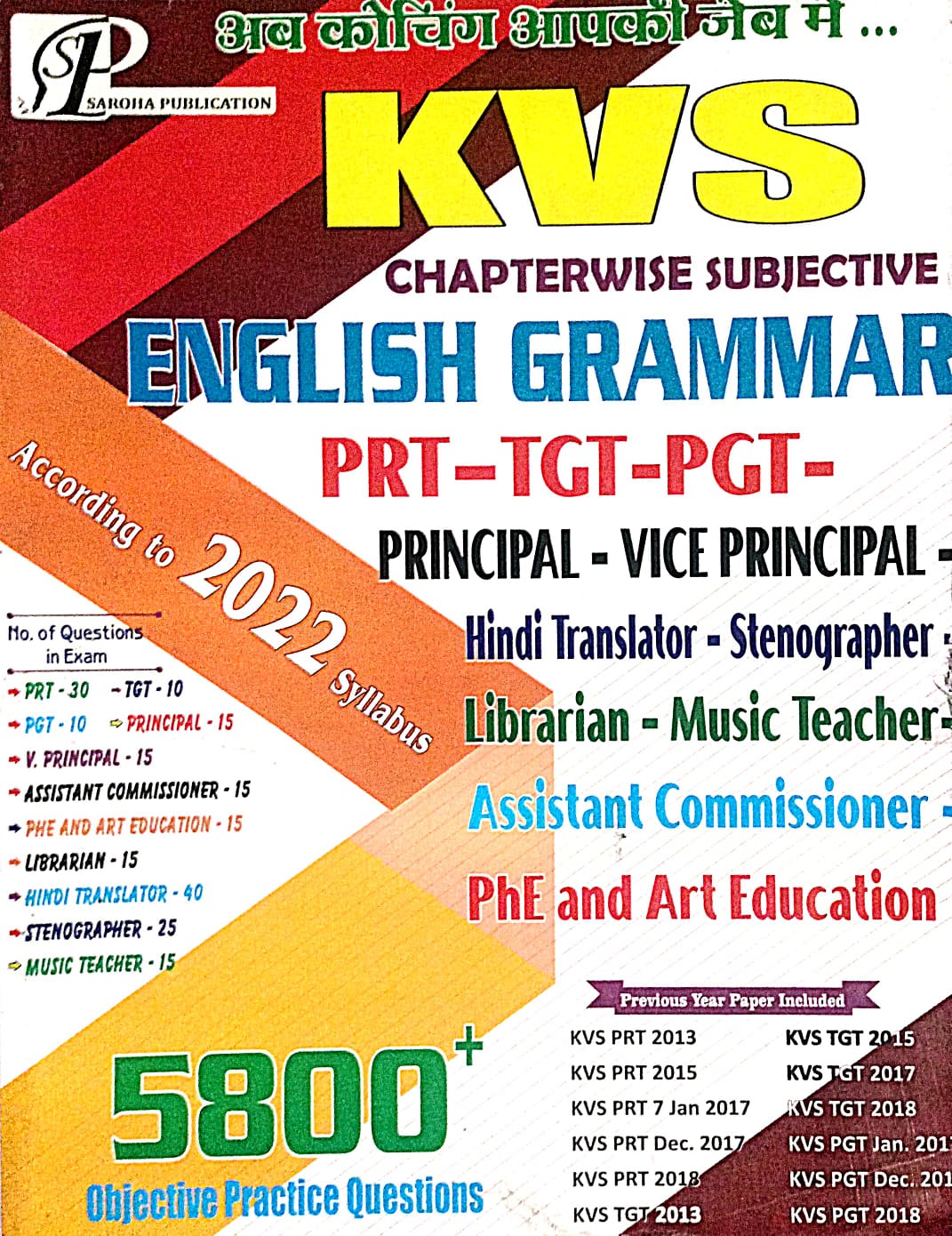 KVS Chapterwise Subjective English Grammar PRT TGT PGT 5800+ Objective Practice Questions English Medium