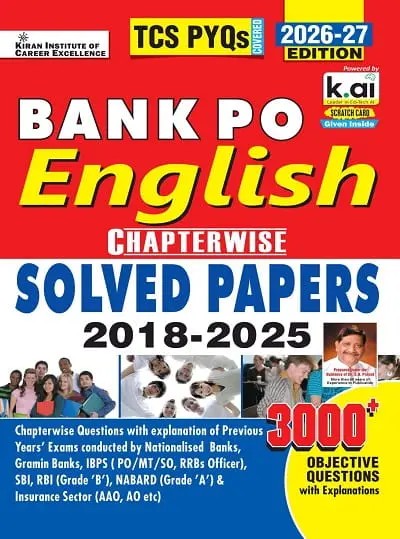 Kiran Bank PO English Chapterwise Solved Papers TCS PYQs 3000+ Objective Questions 2026 Edition Ai Enabled English Medium K 6103