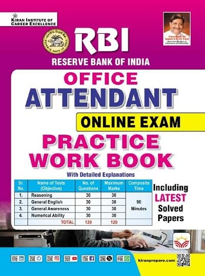 Kiran RBI Office Attendant Online Exam Practice Work Book with Latest Solved Papers English Medium K 5846
