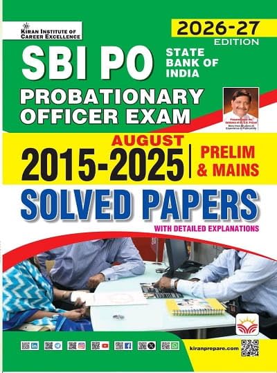 Kiran SBI PO Probationary Officer 2015 to 2025 August Prelim and Main Exam Solved Paper 2026 Edition English Medium K 6086