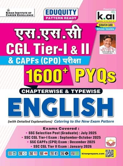 Kiran SSC CGL Tier-1 and 2 and CAPFs CPO Exam English 1600+ PYQs Chapterwise