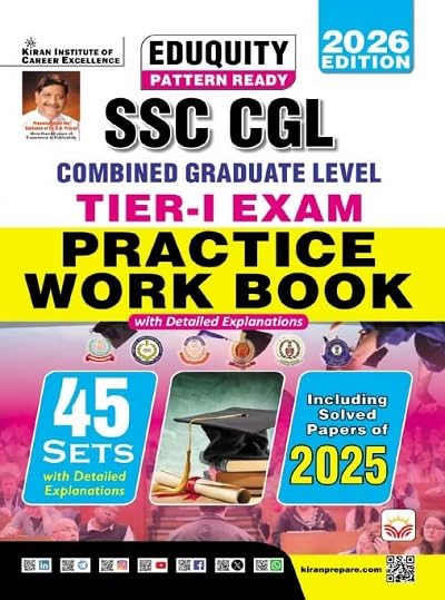 Kiran SSC CGL Tier 1 Exam Practice Work Book 45 Sets with Solved Question Papers 2025 Eduquity Pattern Ready 2026 Edition English Medium K 5866