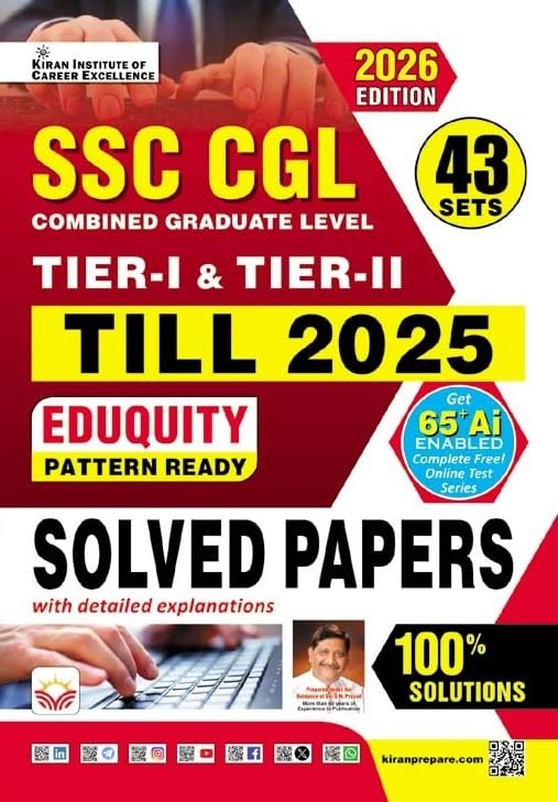 Kiran SSC CGL Tier 1 and Tier 2 Solved Paper 43 Sets Eduquity Pattern Ready 2026 Edition English Medium K 5868
