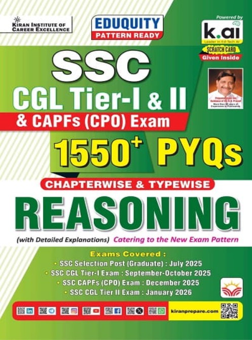 Kiran SSC CGL Tier 1 and Tier 2 and CPO Reasoning Chapterwise and Typewise 1550+ PYQs Only Eduquity Pattern Ready PYQs 2026 Edition English Medium K 5960