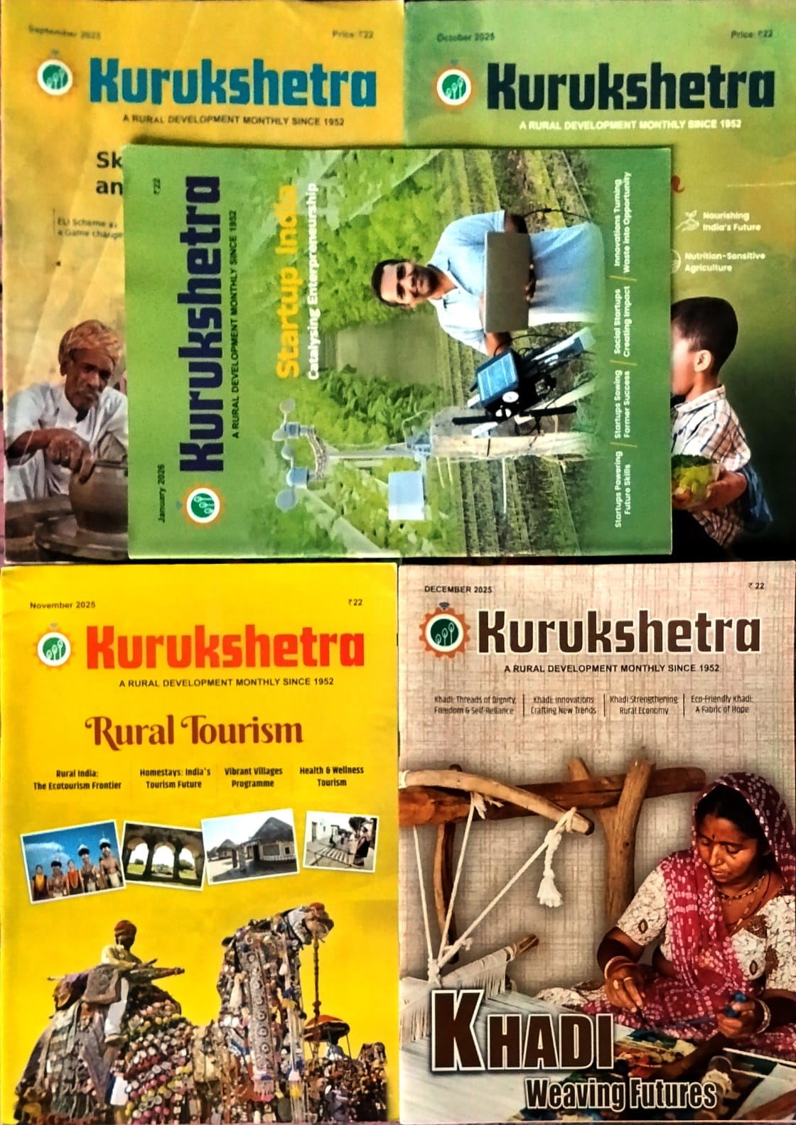 Kurukshetra English September to December 2025 and January 2026 Combo Set of 5 Monthly Magazines