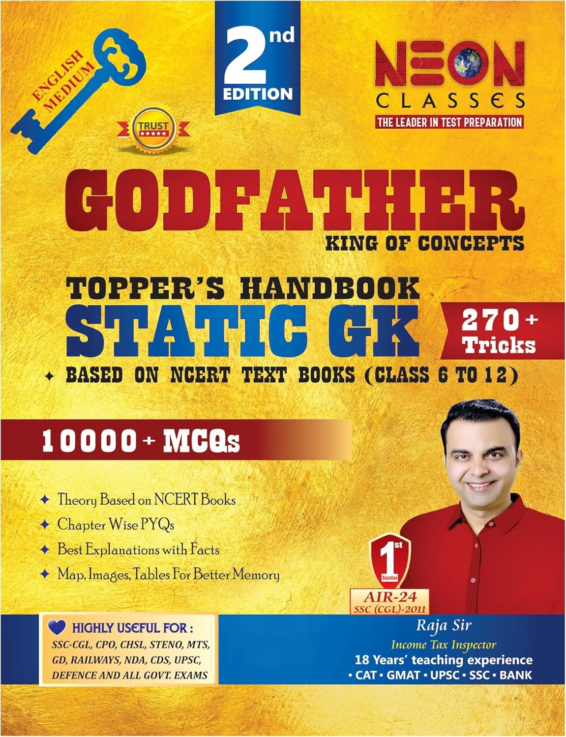 Neon Classes Static GK Godfather Topper's Handbook 270+ Tricks Based On NCERT Text Book Class 6 to 12 English Medium 2nd Edition By Raja Sir