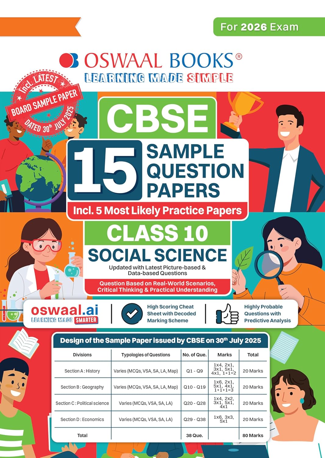 Oswaal CBSE 15 Sample Question Papers Class 10 Social Science for 2026 Board Exam As per CBSE Sample Question Paper issued on 30 July 2025 Recommended by 2025 CBSE Toppers