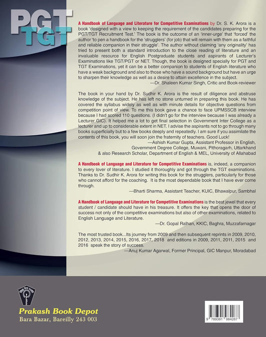 Prakash PGT TGT A Handbook of Language and Literature in English for Competitive Examinations By Sudhir K. Arora Latest 7th Edition In English