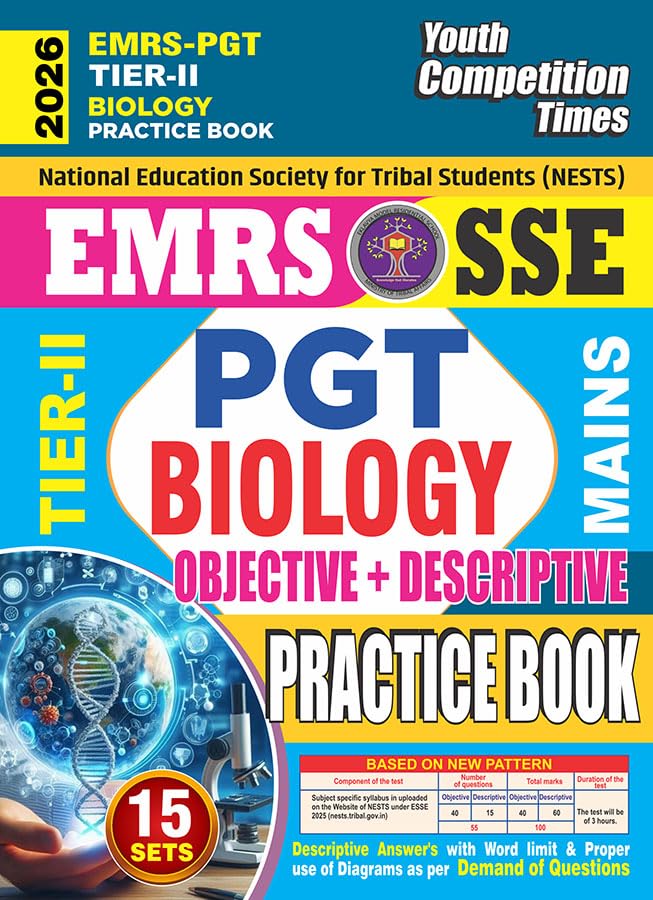 Youth EMRS SSE PGT TIER 2 2026 2027 Biology Mains Objective and Descriptive Questions 15 Sets Practice Book English