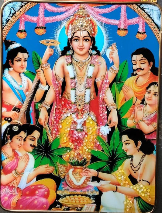 Brihaspativar Vrat Katha Sampurn Katha Vidhi Aur Aarti Sahit With Brihaspativar Crystal Photo Golden Frame 9x12 Inch Wall Decor for Home, Office & Bedroom