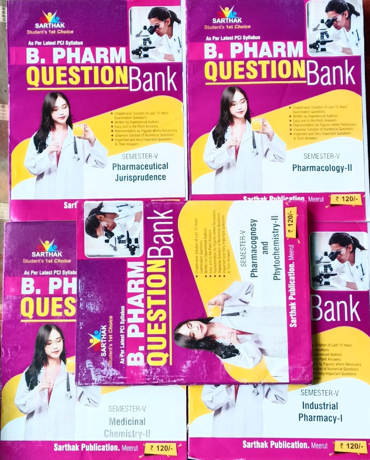 Sarthak B Pharm 5th Semester Third Year 2026-2027 Exam Question Bank Combo Set of 5 Books English Medium Latest PCI Syllabus