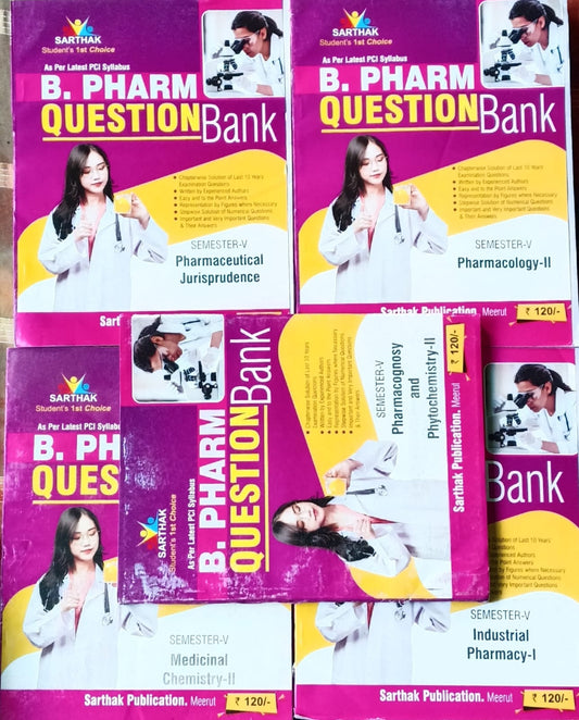Sarthak B Pharm 5th Semester Third Year 2026-2027 Exam Question Bank Combo Set of 5 Books English Medium Latest PCI Syllabus