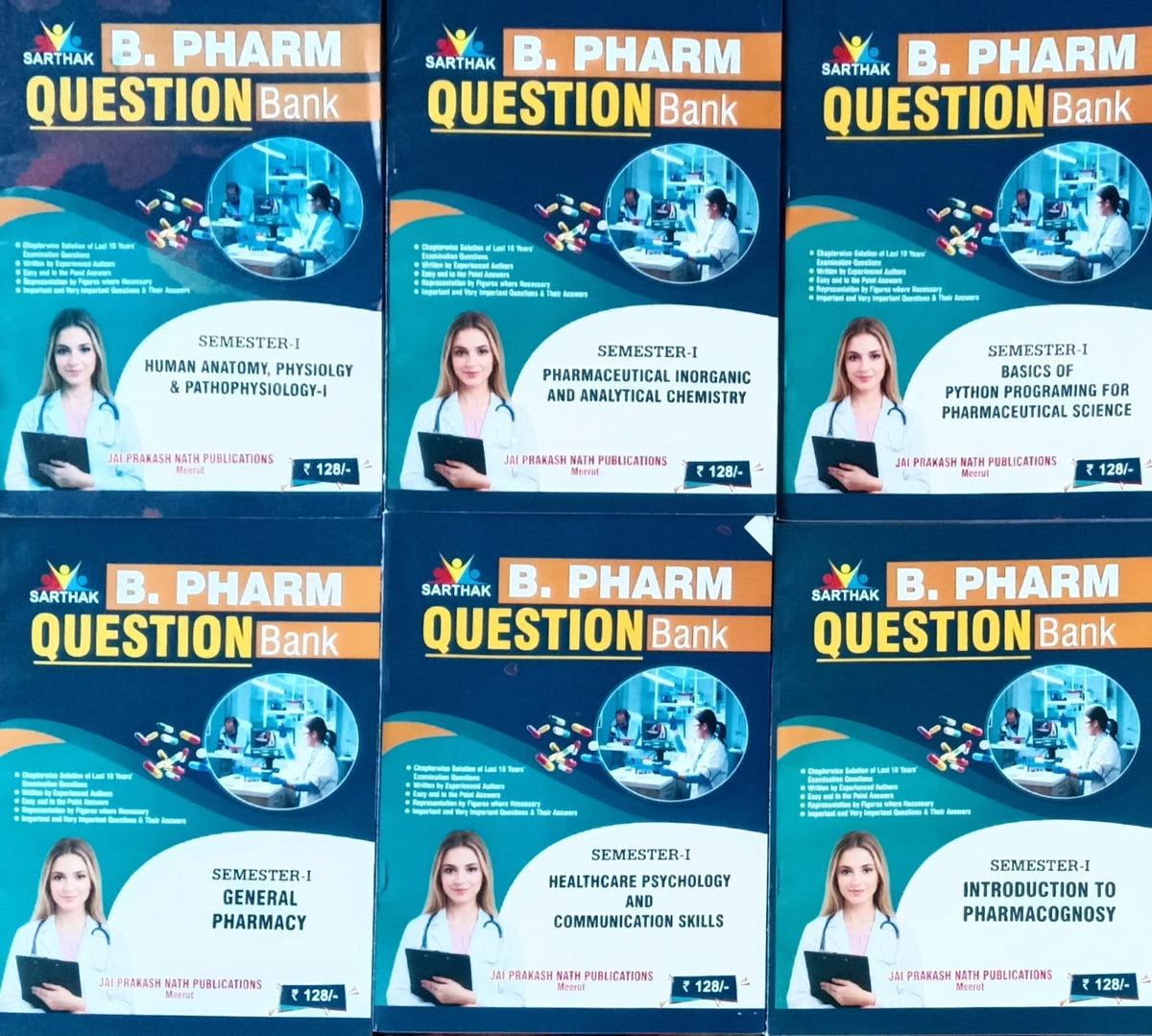 Sarthak B Pharm 1st Semester First Year Exam 2026-2027 Question Bank Combo Set of 6 Books English Medium Latest PCI Syllabus
