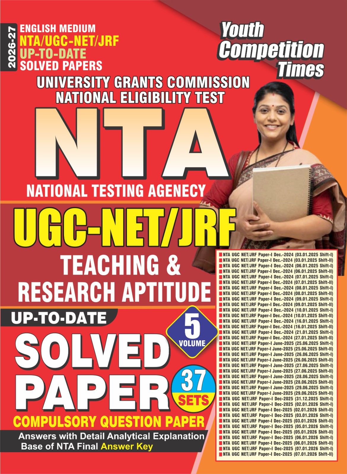 Youth NTA UGC NET JRF 2026 2027 Teaching and Research Aptitude Up to Date Solved Papers 37 Sets Volume 5 English Medium