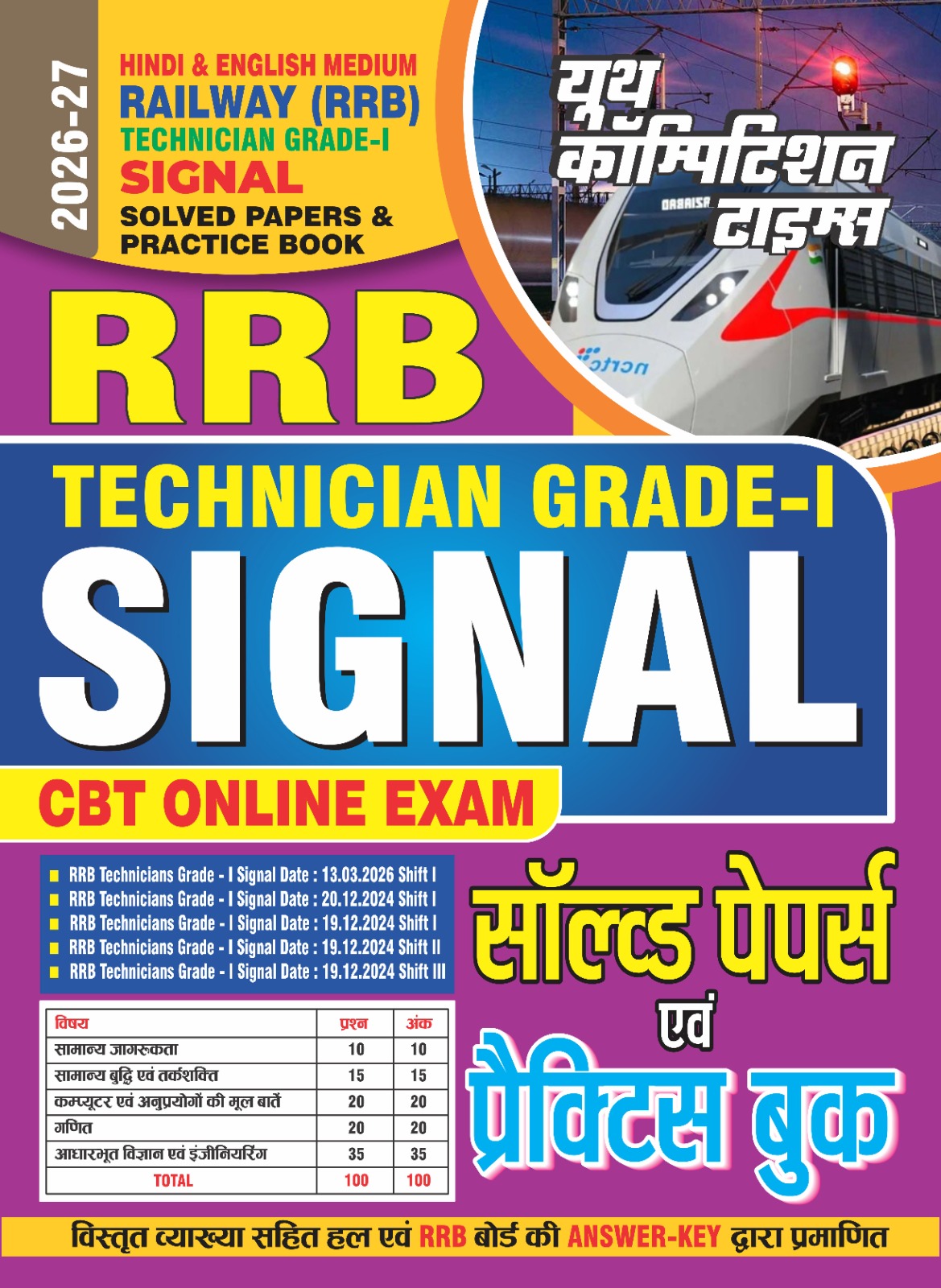 Youth Railway RRB Technician Grade 1 Signal 2026 2027 CBT Online Exam Solved Papers and Practice Book Hindi and English Medium